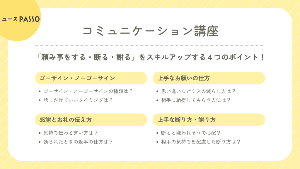 頼み方・断り方・謝り方を学ぶユースPASSOのコミュニケーション講座まとめ資料